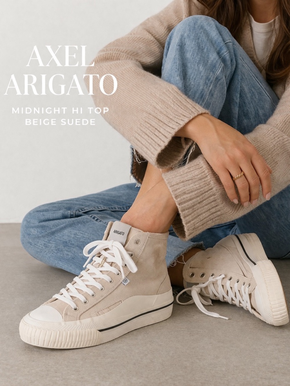 AXEL ARIGATO MIDNIGHT HI TOP SNEAKERS BEIGE SUEDE SIZE 39
